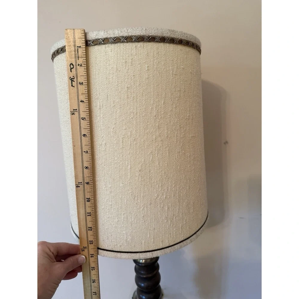 Vintage Roman Column Wall Sconce Lamp Wood Brass Org Linen Shade MCM Style